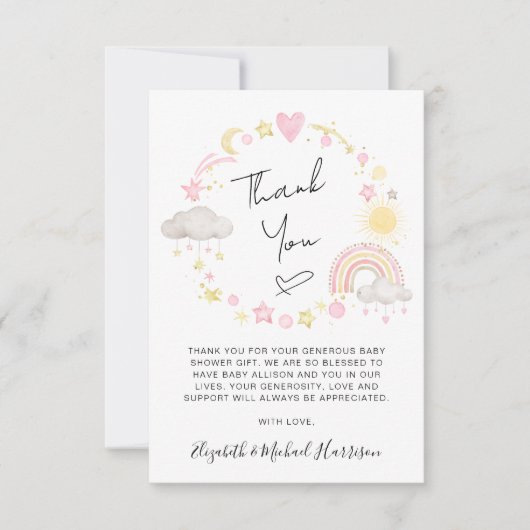Rainbow Waterverf Baby Girl Shower Dank je kaart (Voorkant)