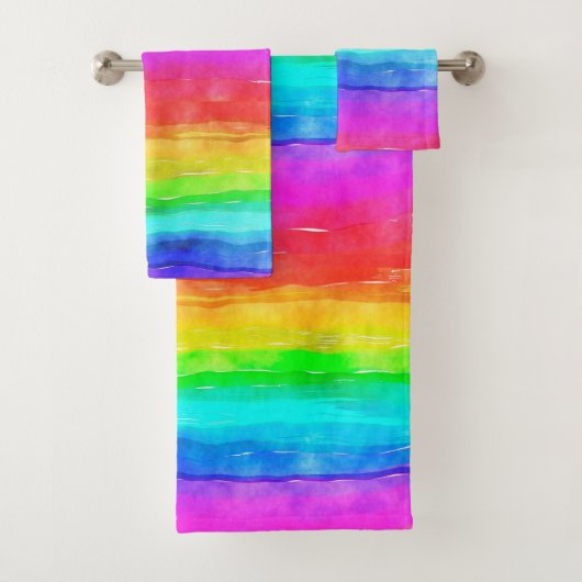 Rainbow Waterverf Bath Towel Set Bad Handdoek (Insitu)
