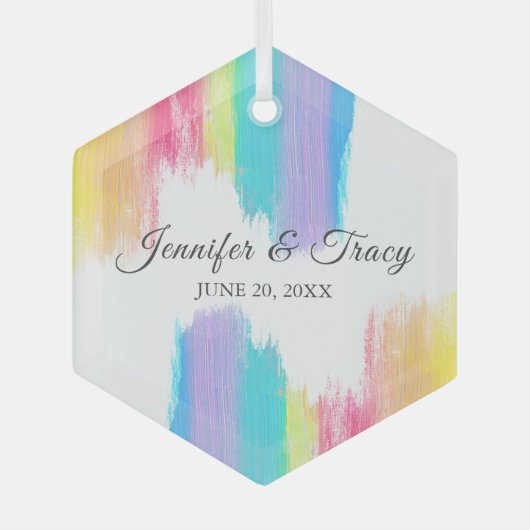 Rainbow Waterverf Beauful Weddenschap Kerstmis Glas Ornament (Voorkant)