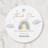 Rainbow Waterverf Blauw Goud Baby shower Bedankjes Labels (Voorkant)