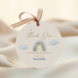Rainbow Waterverf Blauw Goud Baby shower Bedankjes Labels