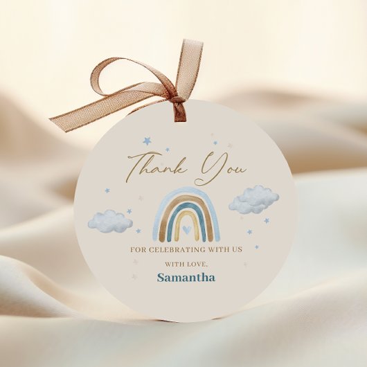 Rainbow Waterverf Blauw Goud Baby shower Bedankjes Labels