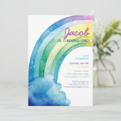 Rainbow Waterverf Boys Verjaardagsfeestje Kaart (Staand voorkant)