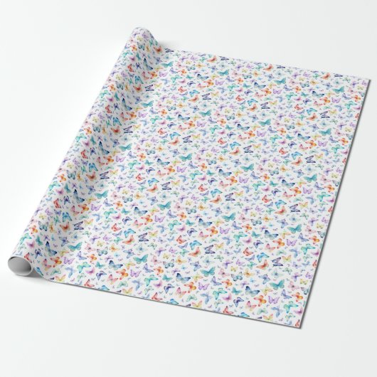 Rainbow Waterverf Butterfly Wrapping Paper Cadeaupapier (Uitgerold)