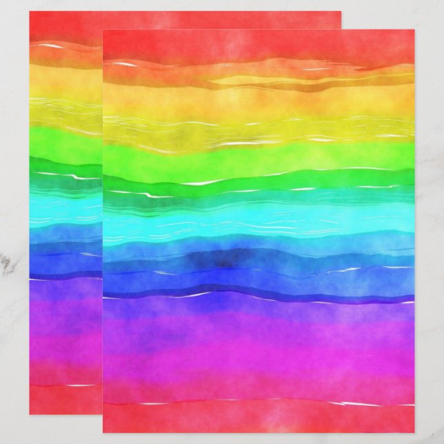 Rainbow Waterverf Colorful Scrapbook Paper (Voorkant / Achterkant)
