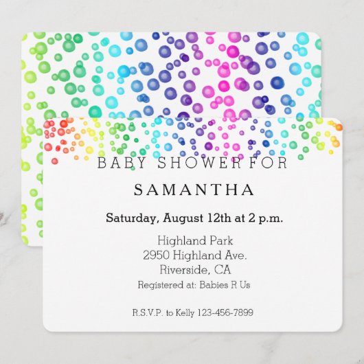 Rainbow Waterverf Confetti baby shower Kaart (Voorkant / Achterkant)