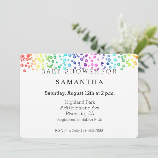 Rainbow Waterverf Confetti baby shower Kaart (Staand voorkant)