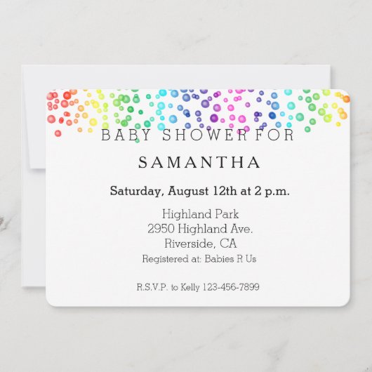 Rainbow Waterverf Confetti baby shower Kaart (Voorkant)