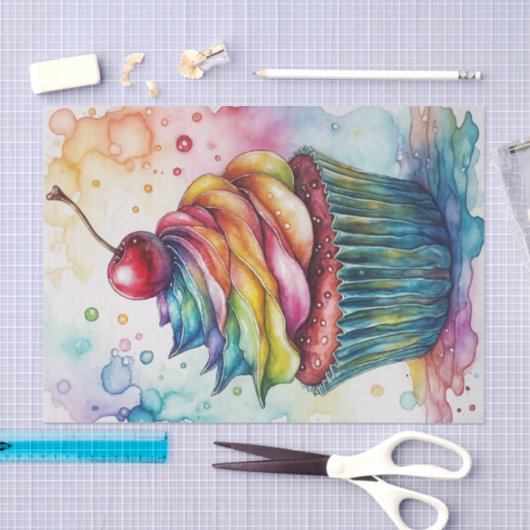 Rainbow Waterverf Cupcake Decoupage Tissuepapier (Craft)