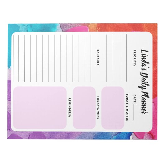 Rainbow-Waterverf dagelijkse naar-uitvoerlijstlapt Notitieblok (Voorkant)
