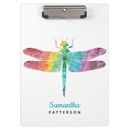 Rainbow Waterverf Dragonfly - Gepersonaliseerde Fe Klembord (Voorkant)