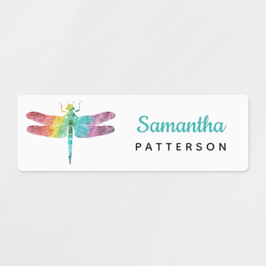 Rainbow Waterverf Dragonfly Gepersonaliseerde Kind Labels (Design 1)