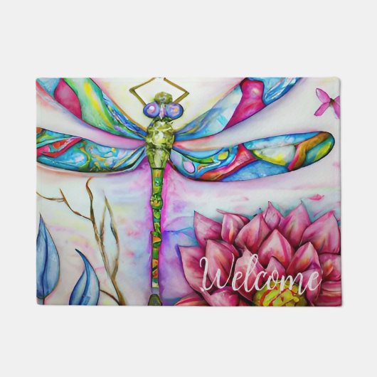 Rainbow Waterverf Dragonfly, personaliseren Deurmat (Voorkant)