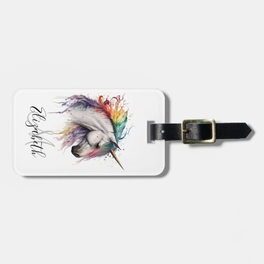 Rainbow Waterverf eenhoorn monogram Bagagelabel (Voorkant horizontaal)