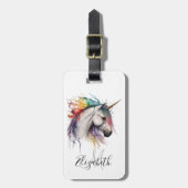 Rainbow Waterverf eenhoorn monogram Bagagelabel (Voorkant verticaal)