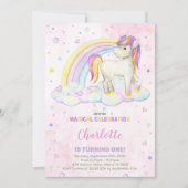 Rainbow Waterverf eenhoorn verjaardagsuitnodiging Kaart (Voorkant)