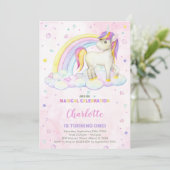 Rainbow Waterverf eenhoorn verjaardagsuitnodiging Kaart (Staand voorkant)
