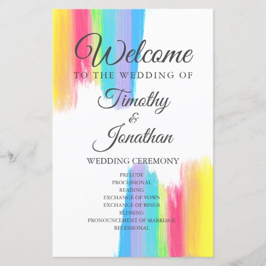 Rainbow Waterverf Elegant LGBT Wedding Programme (Voorkant)