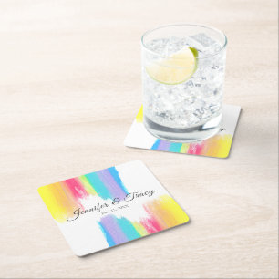 Rainbow Waterverf Elegant LGBTQ Weddenschap Kartonnen Onderzetters