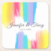 Rainbow Waterverf Elegant LGBTQ Weddenschap Kartonnen Onderzetters (Voorkant)