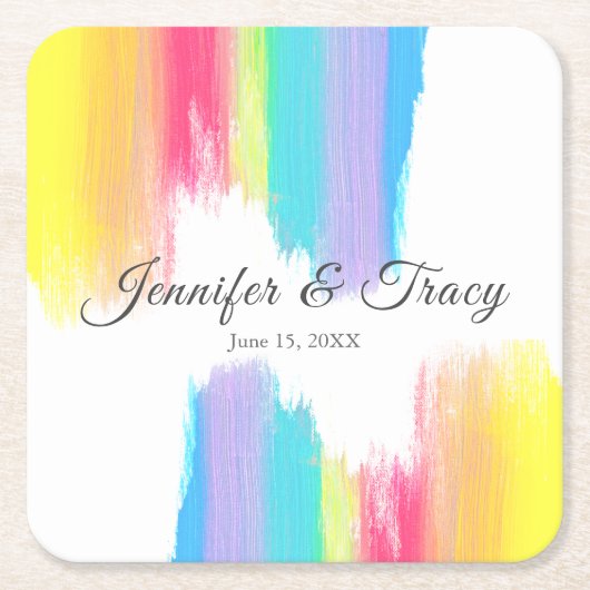 Rainbow Waterverf Elegant LGBTQ Weddenschap Kartonnen Onderzetters (Voorkant)