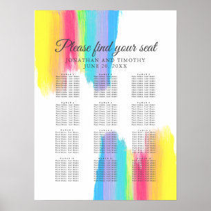 Rainbow Waterverf Elegant Wedding Seding Chart Poster