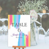 Rainbow Waterverf Elegant Wedding Table Number Kaart