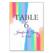 Rainbow Waterverf Elegant Wedding Table Number Kaart (Voorkant)