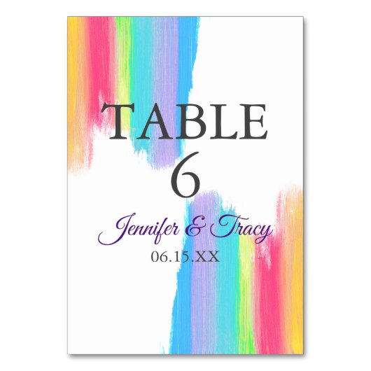 Rainbow Waterverf Elegant Wedding Table Number Kaart (Voorkant)