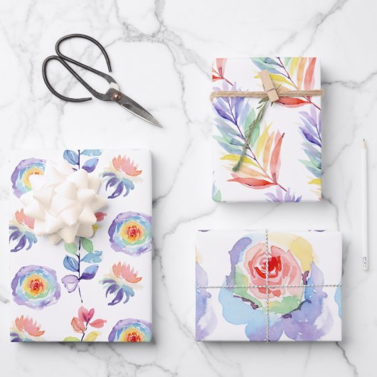 Rainbow Waterverf Floral Wrapping Paper Sheets (Voorkant)