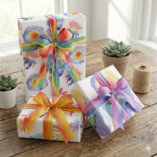 Rainbow Waterverf Floral Wrapping Paper Sheets