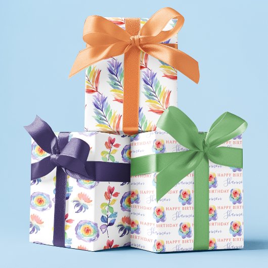 Rainbow Waterverf Floral Wrapping Paper Sheets