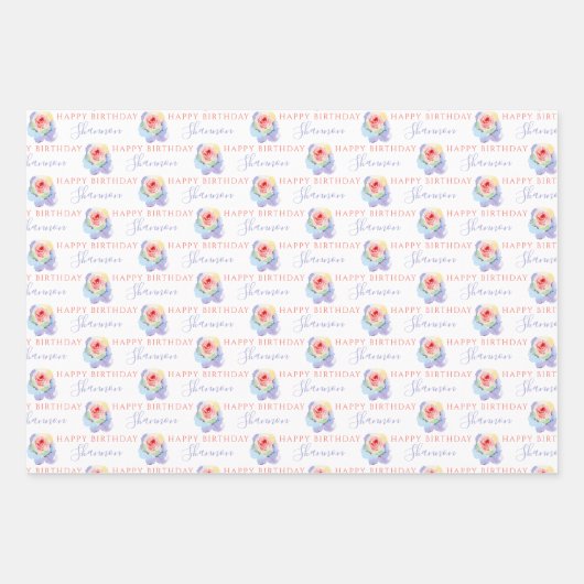 Rainbow Waterverf Floral Wrapping Paper Sheets (Voorkant 3)