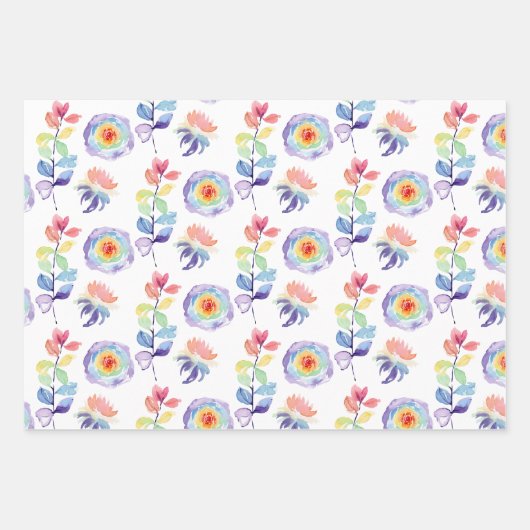 Rainbow Waterverf Floral Wrapping Paper Sheets (Voorkant)