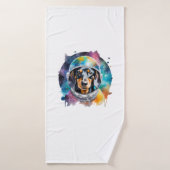 Rainbow Waterverf Galaxy Astronaut Dachshund Badhanddoek (Badhanddoek)