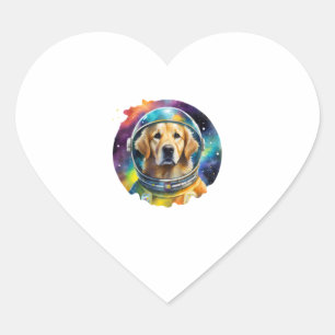 Rainbow Waterverf Galaxy Astronaut Golden Retriev Hart Sticker