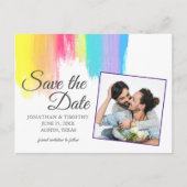 Rainbow Waterverf Gay Pride Photo Save the Date Aankondigingskaart (Voorkant)