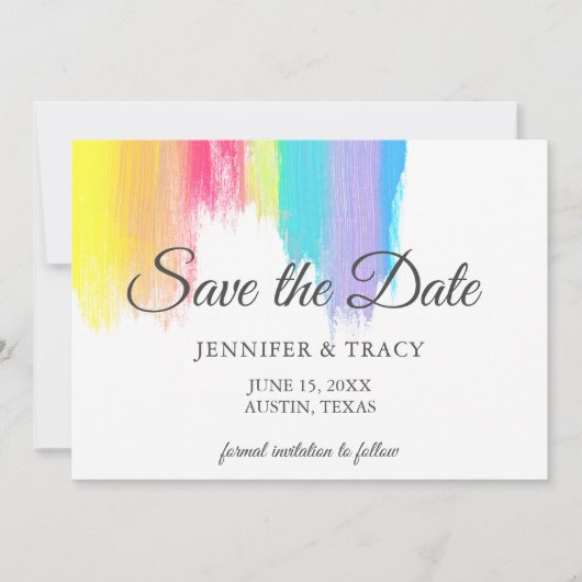 Rainbow Waterverf Gay Pride Wedding LGBTQ Save The Date (Voorkant)