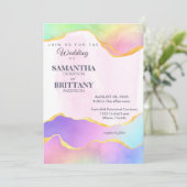 Rainbow Waterverf Gold LGBT Weddenschap Kaart (Staand voorkant)