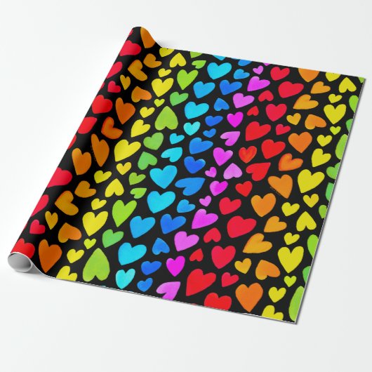 Rainbow Waterverf Hearts Patroon Cadeaupapier (Uitgerold)