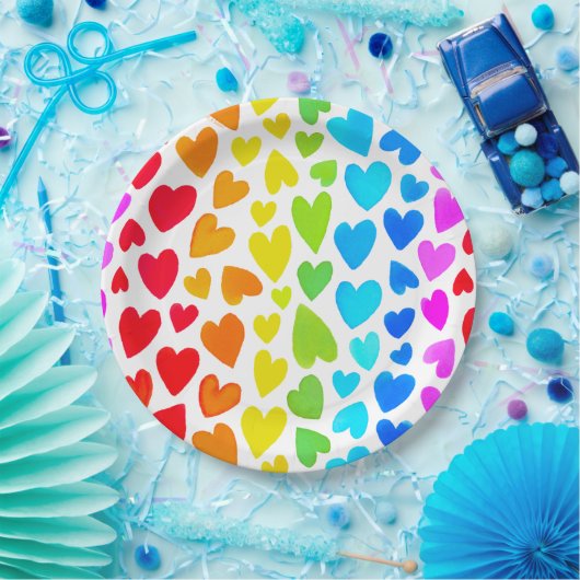 Rainbow Waterverf Hearts Patroon Papieren Bordje (Feest)