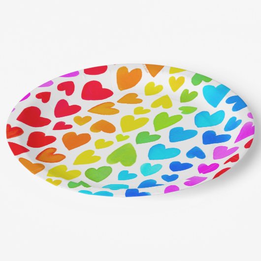 Rainbow Waterverf Hearts Patroon Papieren Bordje (Gekanteld)