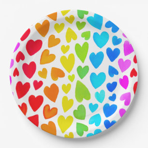 Rainbow Waterverf Hearts Patroon Papieren Bordje