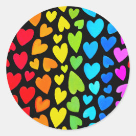 Rainbow Waterverf Hearts Patroon Ronde Sticker