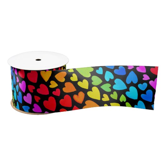 Rainbow Waterverf Hearts Patroon Satijnen Lint (Spoel)