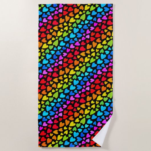 Rainbow Waterverf Hearts Patroon Strandlaken (Voorkant)