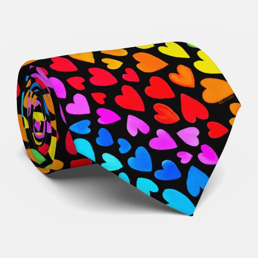 Rainbow Waterverf Hearts Patroon Stropdas (Opgerold)