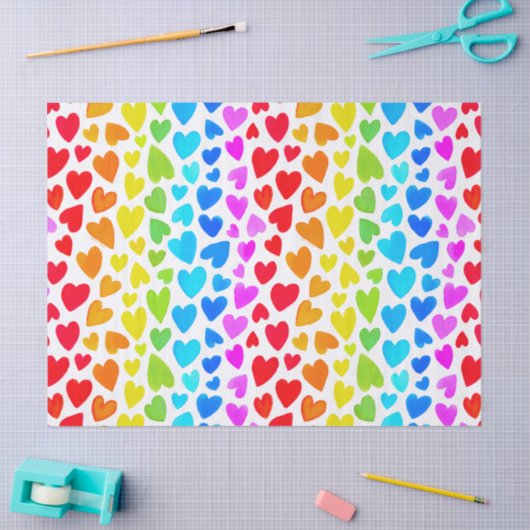 Rainbow Waterverf Hearts Patroon Tissuepapier (Craft)