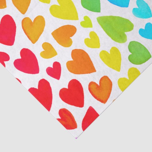 Rainbow Waterverf Hearts Patroon Tissuepapier (Detail)