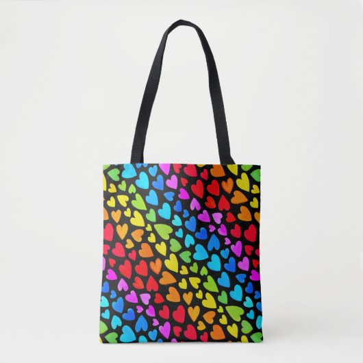 Rainbow Waterverf Hearts Patroon Tote Bag (Voorkant)